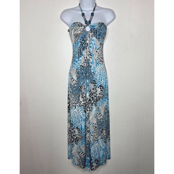 Joyce Leslie Womens Y2K Abstract Chunky Beaded Halter Neck Dress Size M Midi - Picture 1 of 10